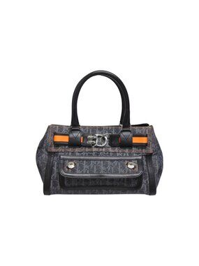 Dior Flight Line Trotter Handbag Denim Leather Navy Black Silver